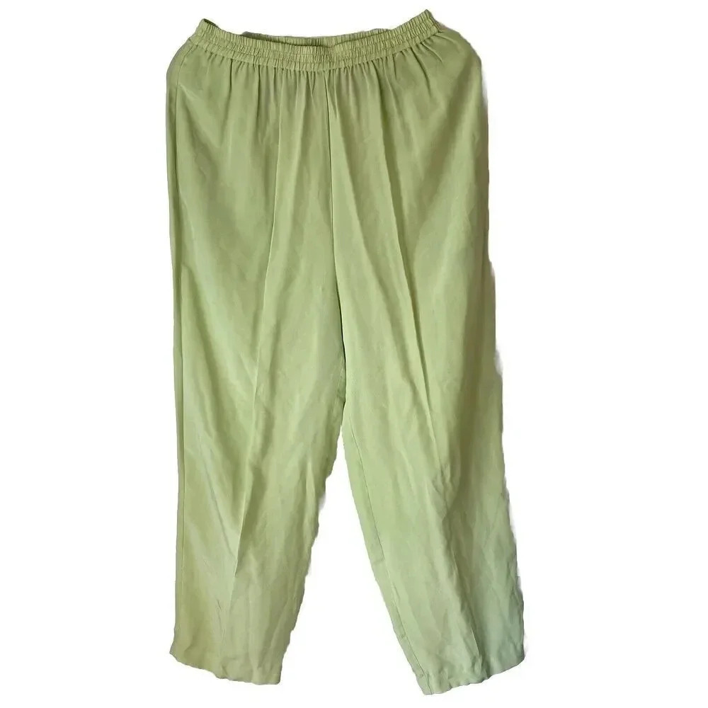 VTG Victoria Halley Women's L 100% Silk Pull On Solid Light Green Casual Pocket